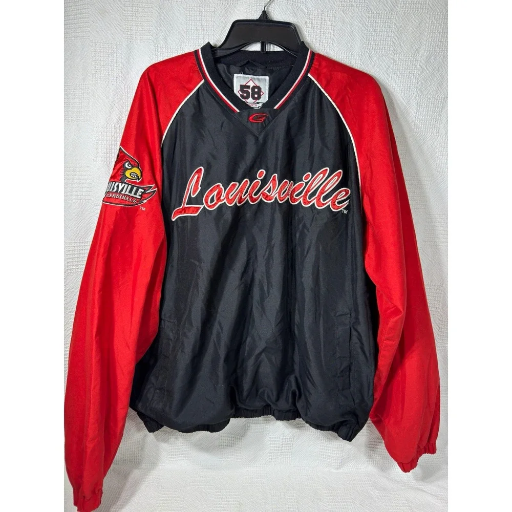 Louisville Cardinals NCAA Pullover Jacket Black/Red Men's L Pockets